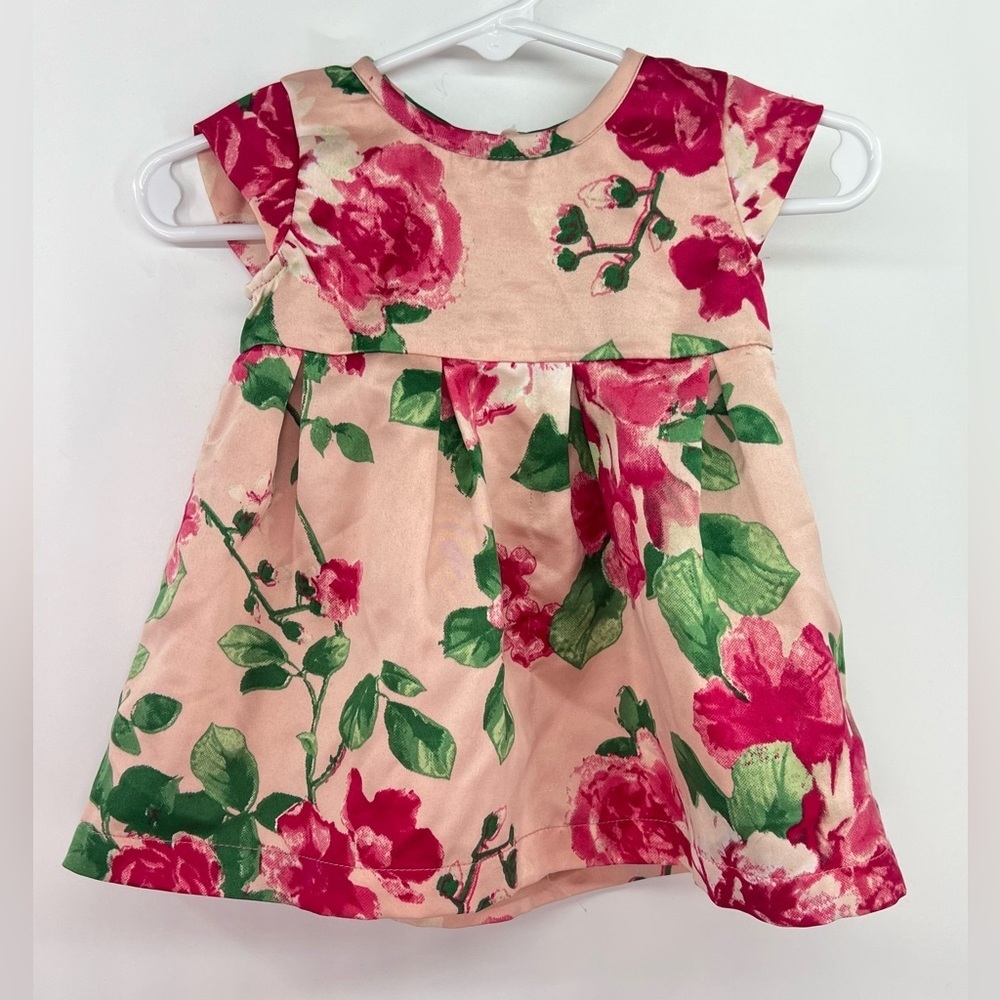 Ruby & Bloom Nordstrom Baby Dress Peach Pink Rose Floral Satin Cap Sleeve 3 Mo